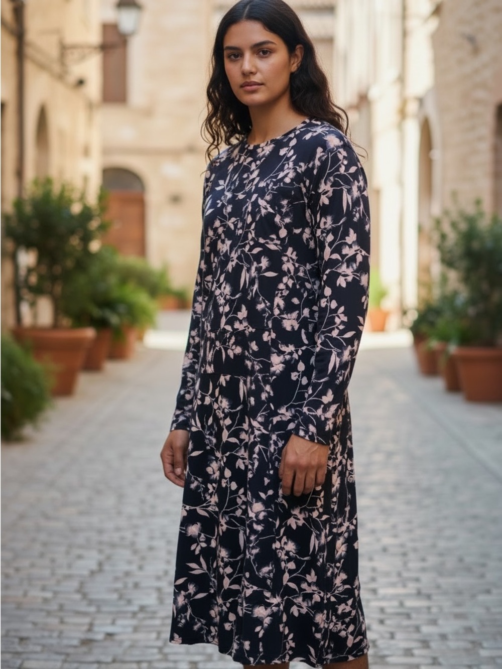 NWT Chicos Passport Blue Floral Midi Dress size 1